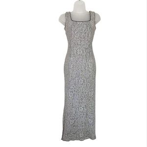 Betsy and Adam Vintage Gray Metallic Shimmer Long Dress